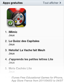 iMimic: #1 on Free iPhone Educational Games in France